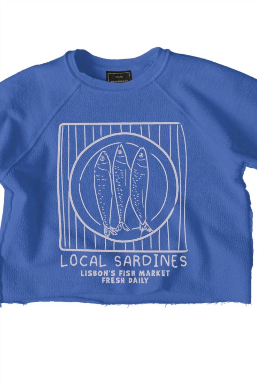 NEW THE ORIGINAL RETRO BRAND women's local sardines graphic shirt in amparo blue